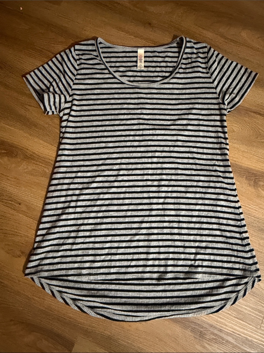 LuLaRoe Black and White Striped Short Sleeve Scoop Neck Tee